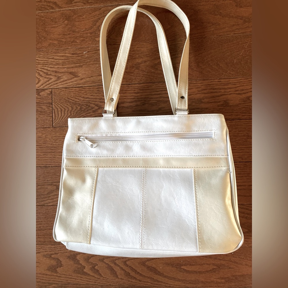 Faux leather white & beige shoulder bag